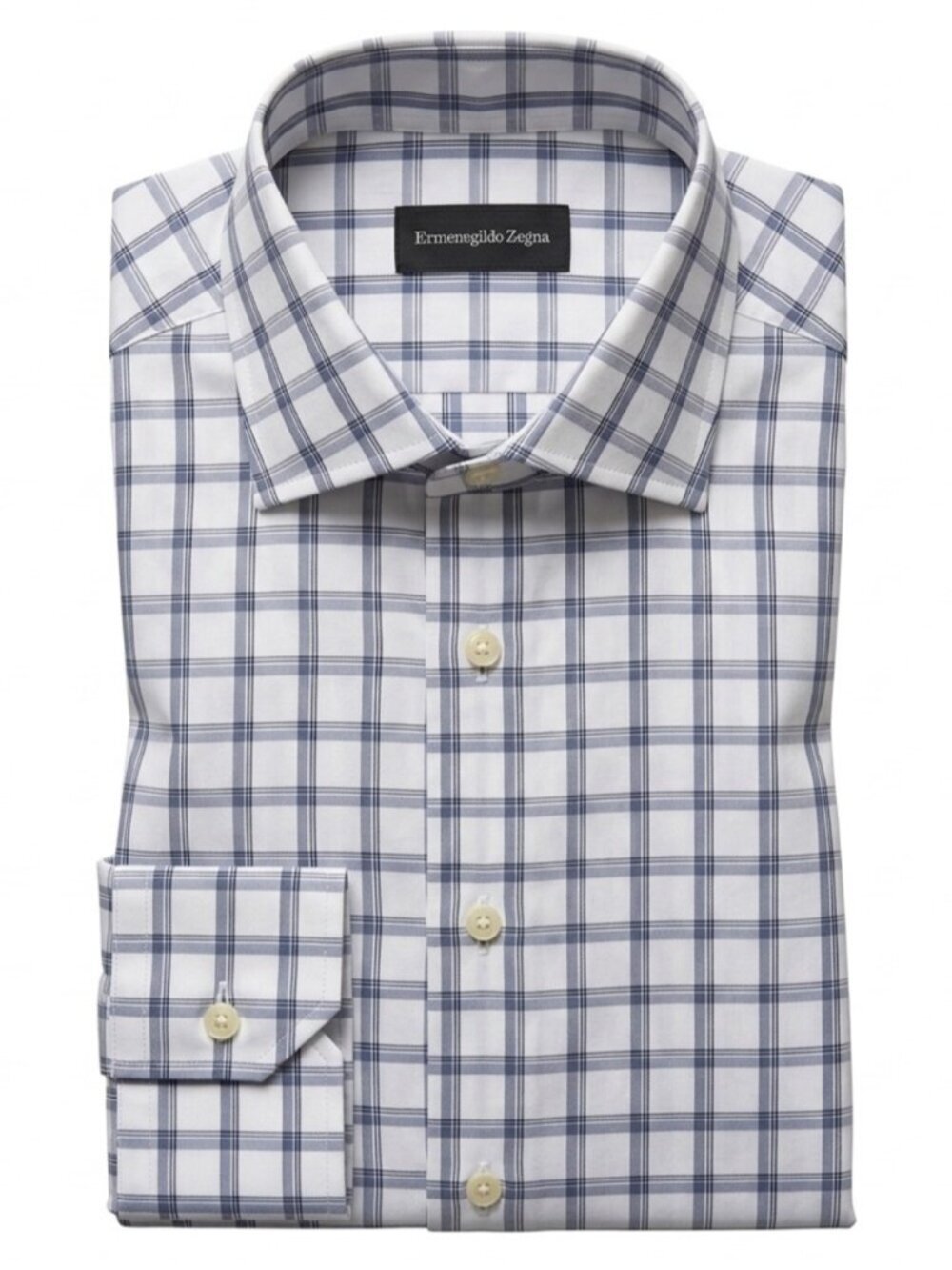 Ermenegildo Zegna Button Up Dress Shirt Size 42 Neck 16.5 Blue White Check